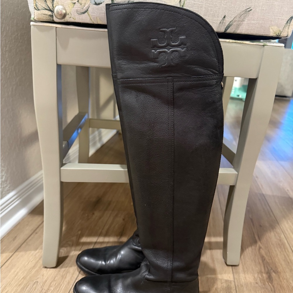 Tory Burch Vegan Black Leather Knee-High Boots size 6.5